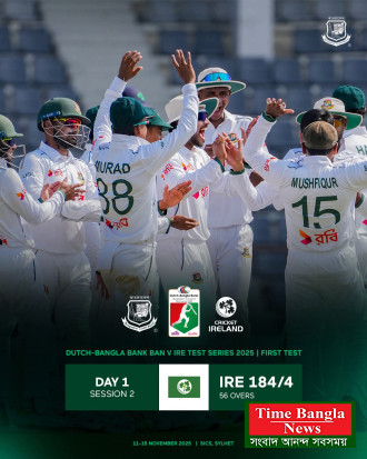 আয়ারল্যান্ডের ৮ উইকেট নিয়ে দিন শেষ করল বাংলাদেশ