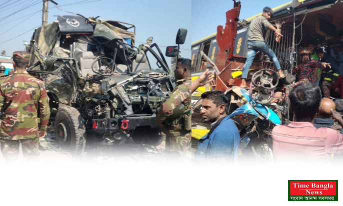 ফুলপুর ইমাদপুরে সেনাবাহিনীর গাড়ি ও বাস সংঘর্ষে সেনাসদস্যসহ নিহত-২,আহত ১১ জন