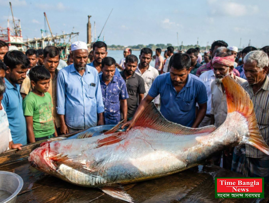 লক্ষ্মীপুরের মেঘনায় ধরা পড়ল ২৫ কেজির বিশাল হিলা মাছ, ৩৫ হাজার টাকায় বিক্রি