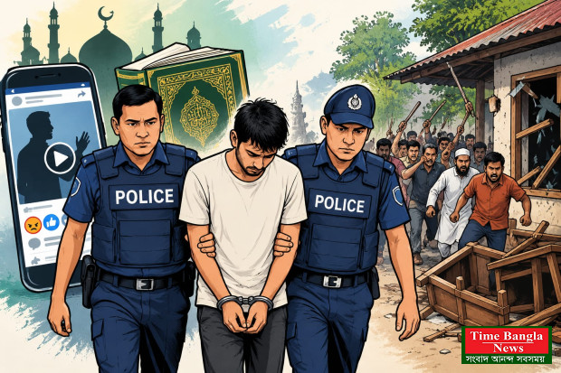 ধর্মীয় অবমাননার অভিযোগে যুবক গ্রেপ্তার, ক্ষোভে বাড়িঘরে হামলা।*